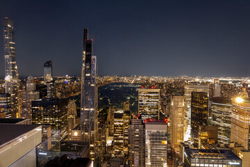 A view of the lights of New York City from the Rockefeller Observatory, known as Top of the Rock.