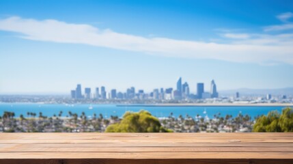 Obraz premium Table top with san diego bay Background.