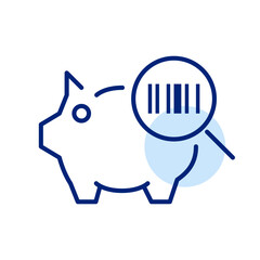 Piggy bank with bar code scanner. Internet of things. Remote online banking. Pixel perfect, editable stroke icon