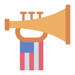 Trumpet with USA Flag flat, icon