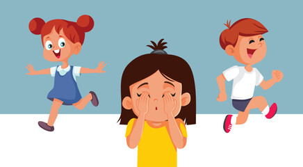 Children Playing Hide and seek Vector Cartoon Illustration. Multiple players running in childhood game activity 
