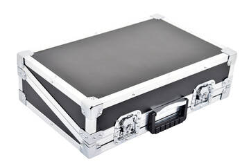 hard case Metallic rivets from a road bag, white background hard suitcase equipment box, protective carrying case