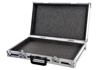 hard case Metallic rivets from a road bag, white background hard suitcase equipment box, protective carrying case