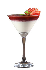 Dessert in the glass. Pastry cream dessert with chocolate and strawberry ganache