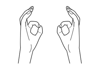 Vector line drawing illustration of two hands making the OK sign
