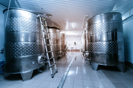 Modern winery with stell barrels.