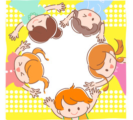 楽しそうに輪になるこどもたちのイラスト