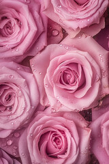 Creative fruits vegetable concept. Fresh pink roses glistering with water droplet. flat lay top view	
