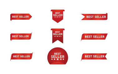 Best seller red ribbon vector label design template for business