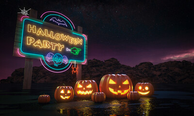 Happy Halloween Greeting Card. 3d rendering. Elements of this image furnished by NASA