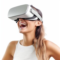 Fototapeta premium Illustration of a person wearing a virtual reality VR headset, AI Generated.