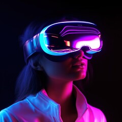 Illustration of a person wearing a virtual reality VR headset, AI-Generated.