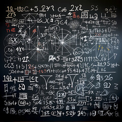 formulas on chalkboard