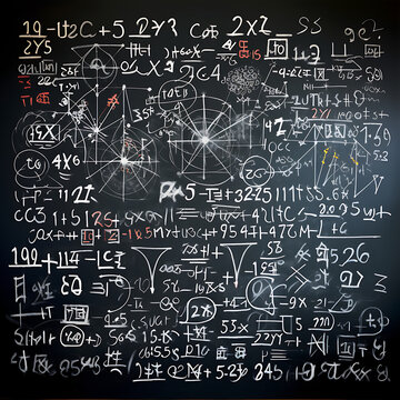 formulas on chalkboard