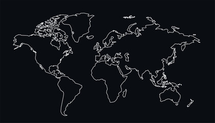 worldwide global map outline on black background