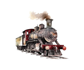 Old Vintage steam locomotive watercolor. Vector illustration design. - obrazy, fototapety, plakaty
