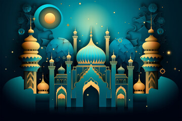 islamic mosque in the night  generative ai