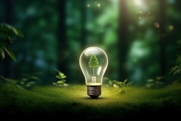 Eco Friendly Lightbulb, Energy Efficiency, Renewable and Sustainable Energy Concept. Generative Ai