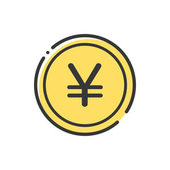¥の文字が入ったシンプルなコインのアイコン- 日本や中国などのお金･円や元のイメージ
