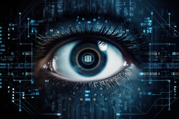 Futuristic of Iris Recognition and Retina Scanning System With Digital Interface, Biometric Identification and Data Security Verification. Generative Ai