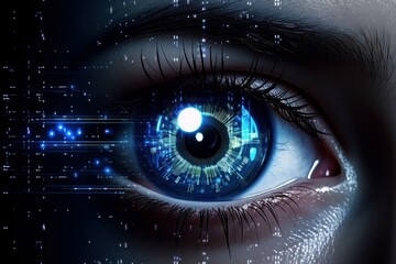 Futuristic of Iris Recognition and Retina Scanning System With Digital Interface, Biometric Identification and Data Security Verification. Generative Ai