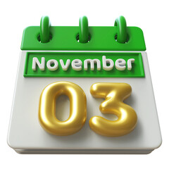 November 3 - 3d Calendar Icon Render