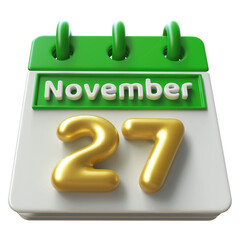 November 27 - 3d Calendar Icon Render