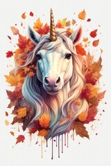 Obraz na płótnie Canvas charming unicorn with autumn theme - generative ai