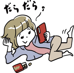 スマホを見ながらダラダラお菓子を食べる女の子