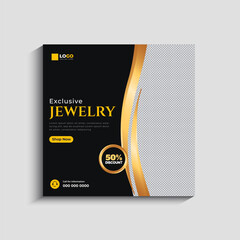 Jewelry social media post, web banner or square flyer design template