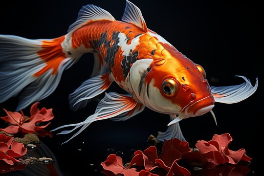 Beautiful koi fish decorated with red flowers