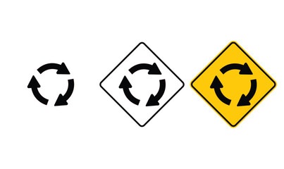 icon roundabout sign design for yellow background and black and white background © Yotin Design