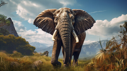 Fototapeta premium An The elephant is very powerful and rooted in the earth. Fantasy and spiritual art. animal meditation.
