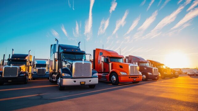 Different type of big truck with blue sky 