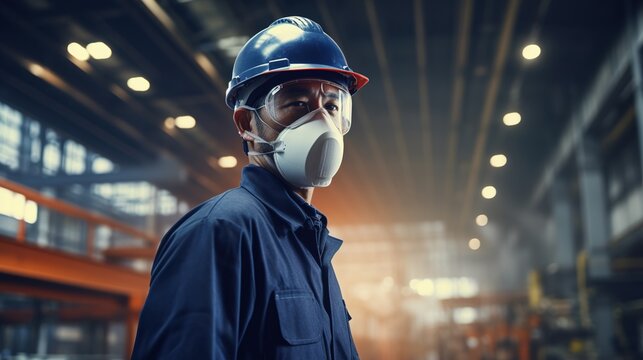 worker in protective helmet, male engineering  in factory industry - Powered by Adobe