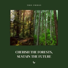 Fototapeta premium This friday, cherish the forests, sustain the future text and tree trunks growing in woodland