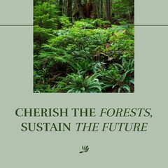 Obraz premium Composite of cherish the forests, sustain the future text over trees and plants growing in forest