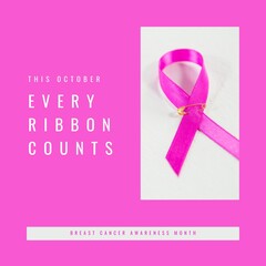 Composite of this october every ribbon counts text and pink awareness ribbon