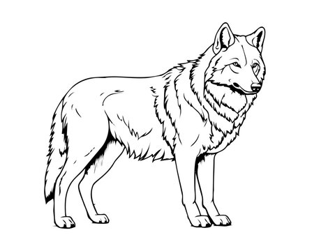 Wolf pencil drawing coloring book. Vector illustration