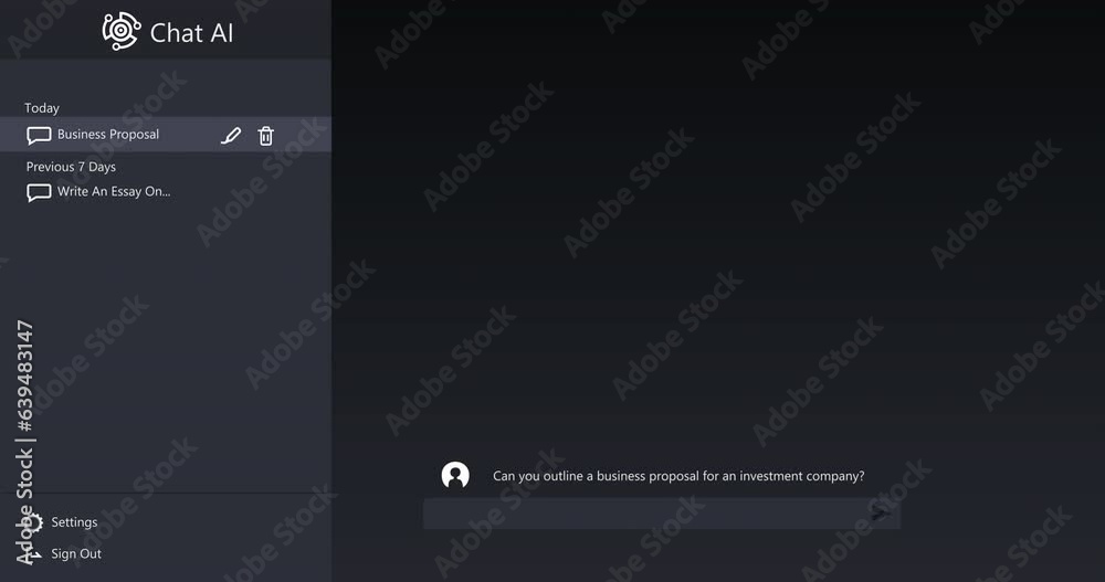 Poster animation of ai chat icons and data processing on black background