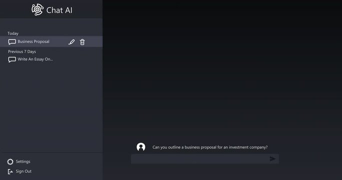 Animation of ai chat icons and data processing on black background