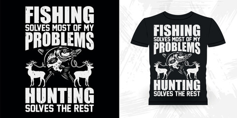 Fishing Lover Funny Hunters Lover Retro Vintage Deer Hunting T-shirt Design 