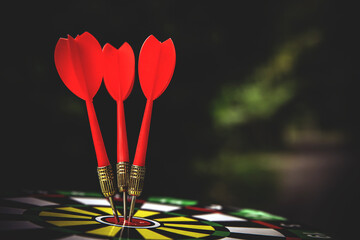 Bullseye or Bulls eye target or dartboard has dart arrow throw hitting the center of a shooting for financial business targeting planning and aim to winner goal of business concept.