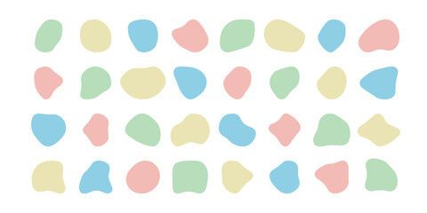 かわいい抽象的なゆるゆるフレーム　青　水色　ピンク　黄色　緑　Set of cute abstract shapes.Vector loose frame.