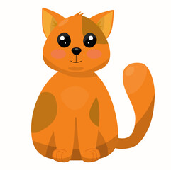 Cute red cat on a white background. Vector cartoon style. Funny doodle animals.
