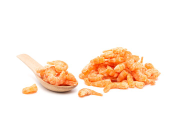 natural seafood dried shrimp Traditional orange red color isolated on white background.