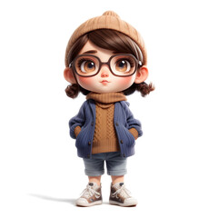 a girl character with autumn outfit in simple white background ai generated