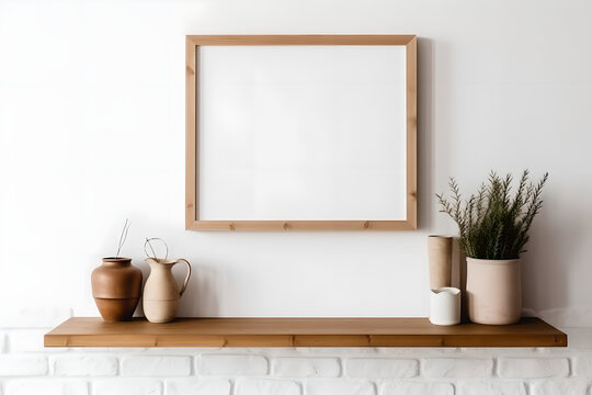 Blank Picture Frame Mockup On Vintage Minimal Interior Room With White Wall Background Minimalist Home.