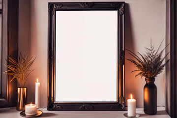 Gothic vertical dark frame with candles light
