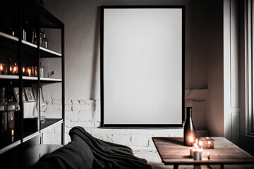 Dark frame mockup with brick wall and candles
